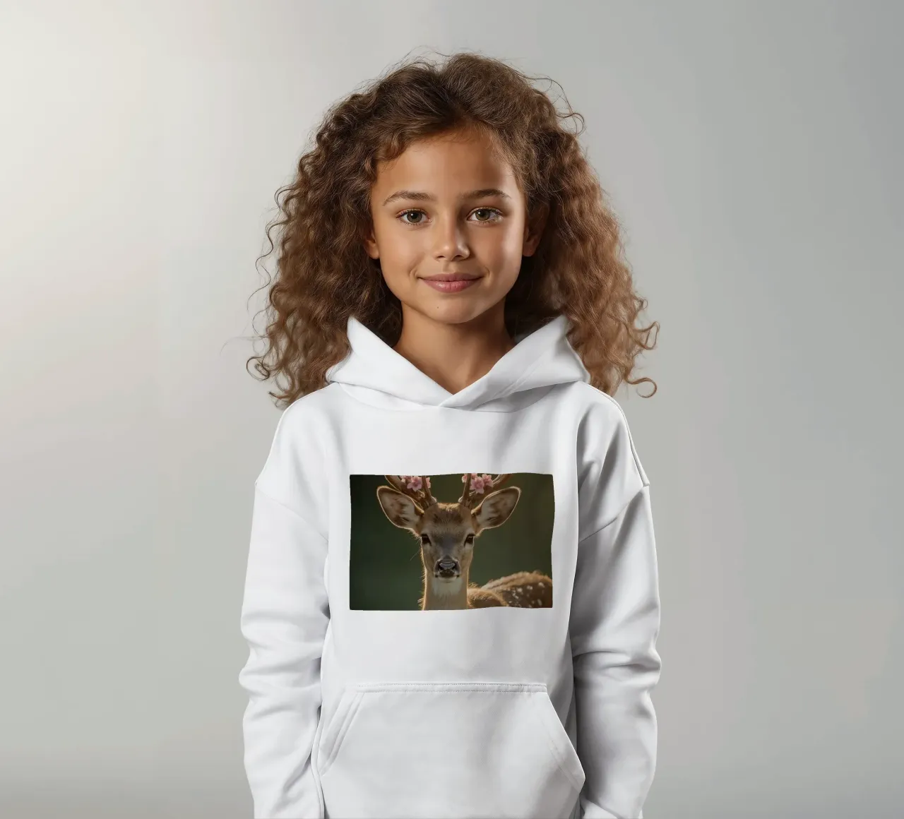 Cervo con fiori sulle corna felpa bambino con cappuccio da DesignDoodle