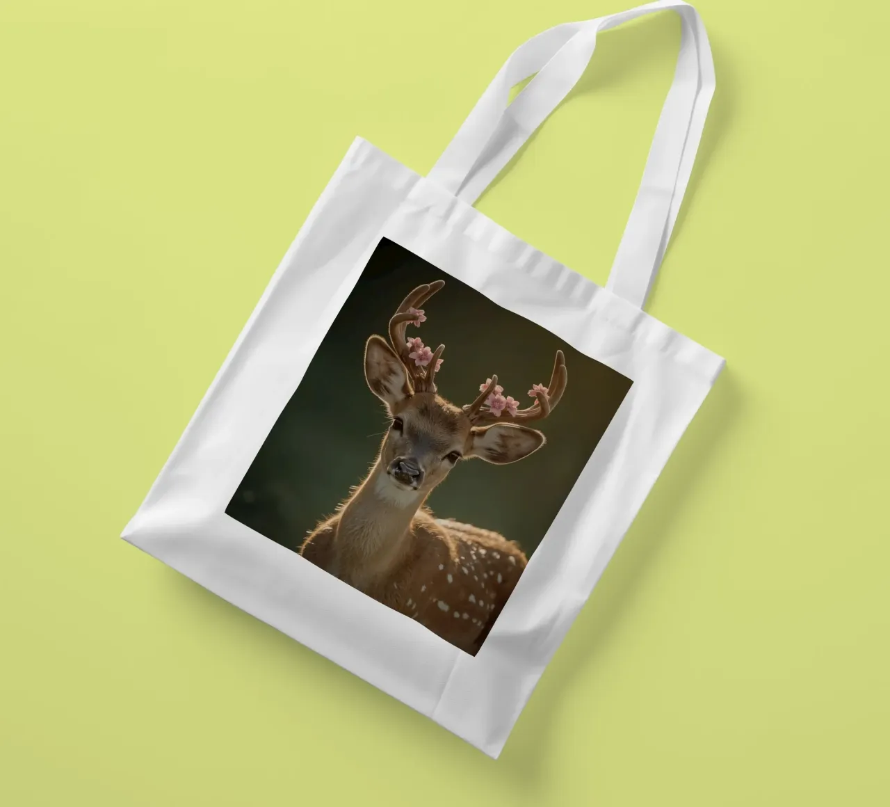 Cervo con fiori sulle corna borsa in juta da DesignDoodle