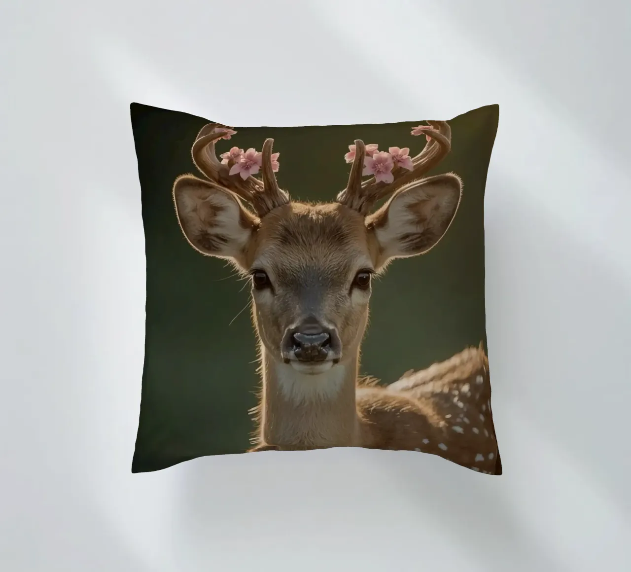 Cervo con fiori sulle corna cuscino da DesignDoodle