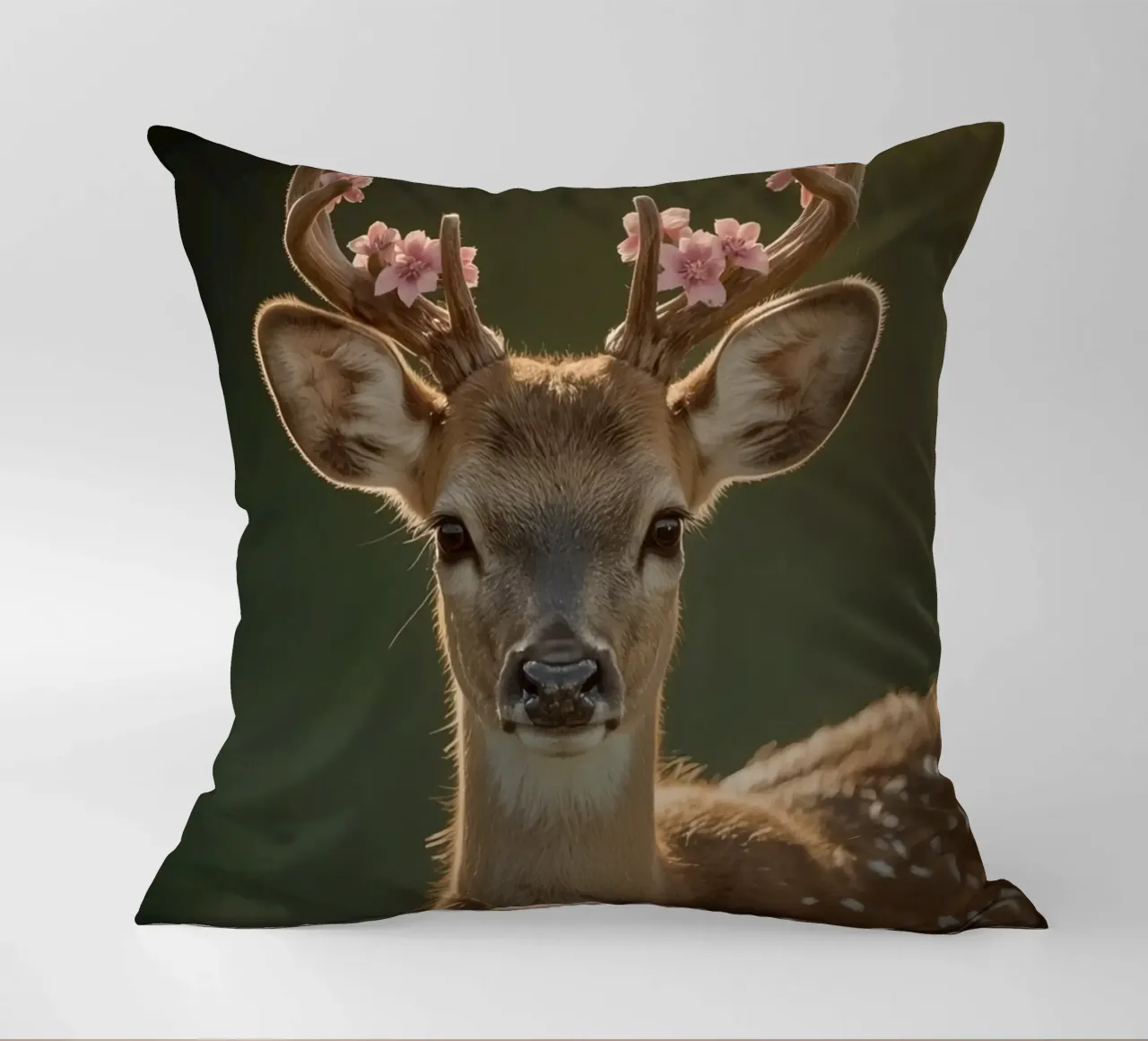 Cervo con fiori sulle corna cuscino da DesignDoodle