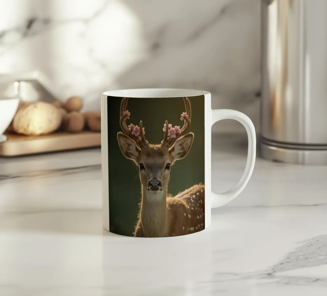 Cervo con fiori sulle corna tazza in ceramica da DesignDoodle