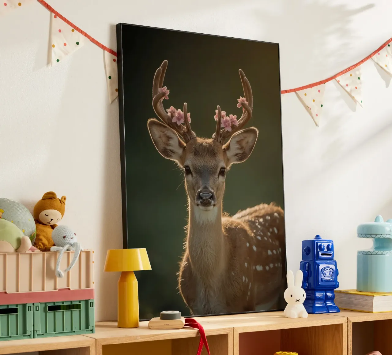 Cervo con fiori sulle corna alluminio dibond da DesignDoodle