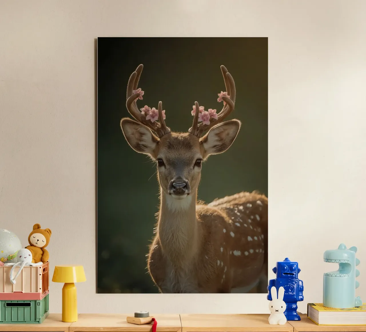 Cervo con fiori sulle corna alluminio dibond da DesignDoodle