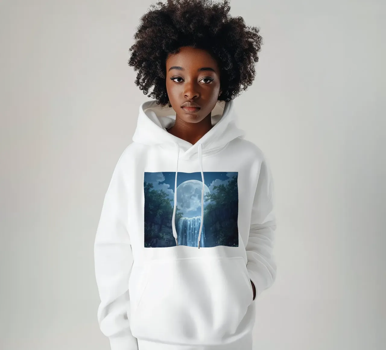 Cascata al chiaro di luna con fiori felpa con cappuccio da DesignDoodle