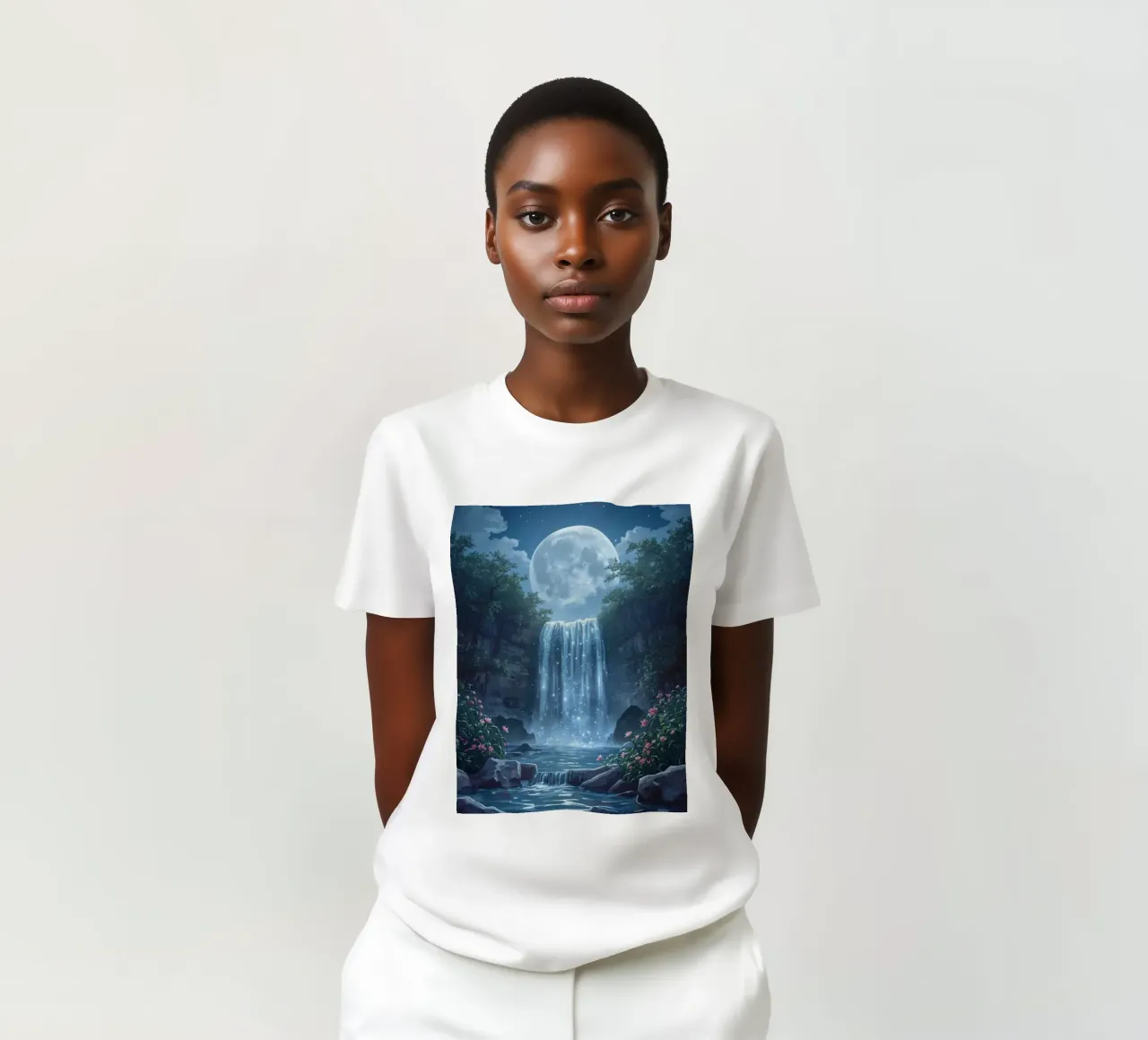 Cascata al chiaro di luna con fiori t-shirt da DesignDoodle