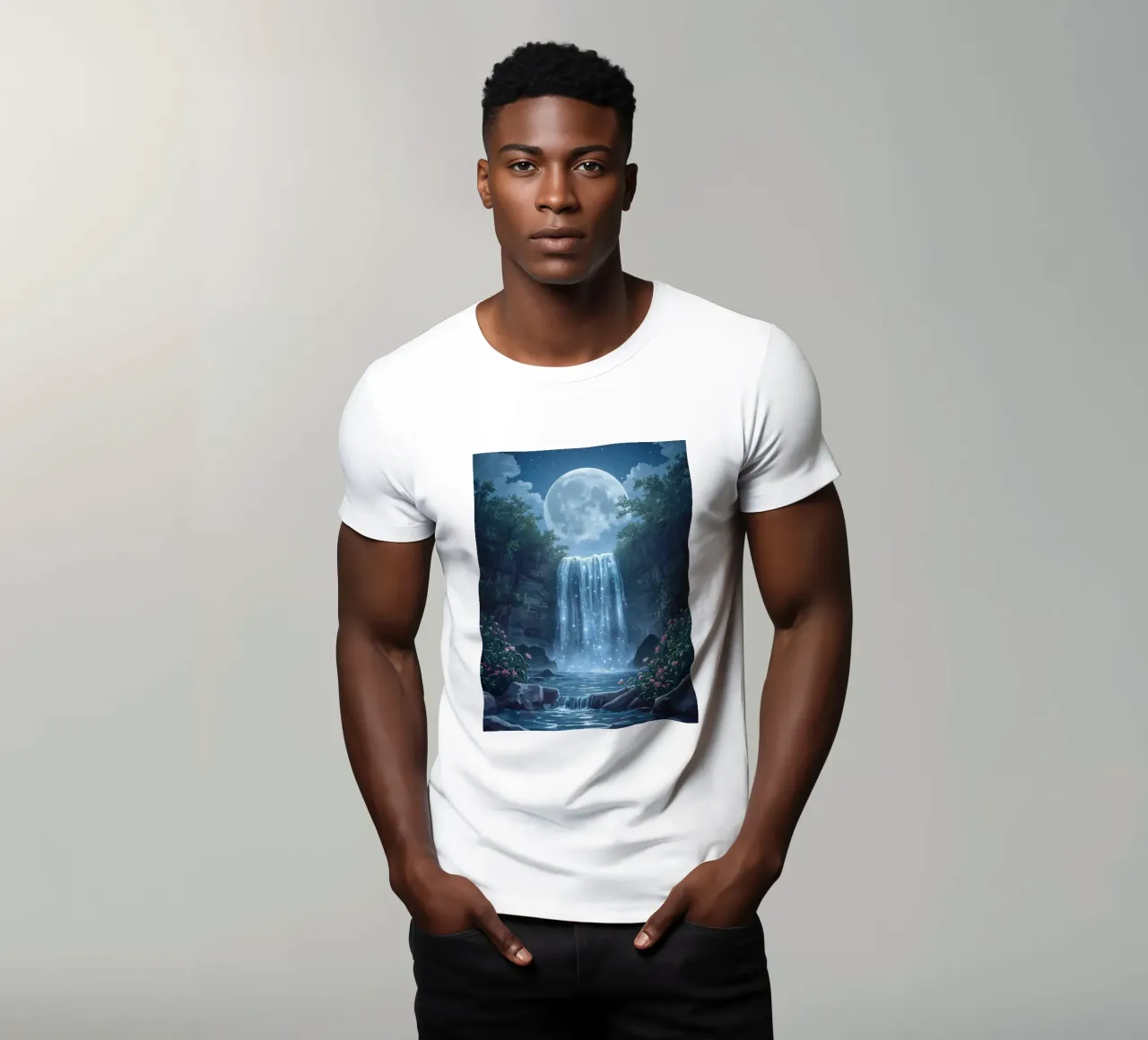 Cascata al chiaro di luna con fiori t-shirt da DesignDoodle
