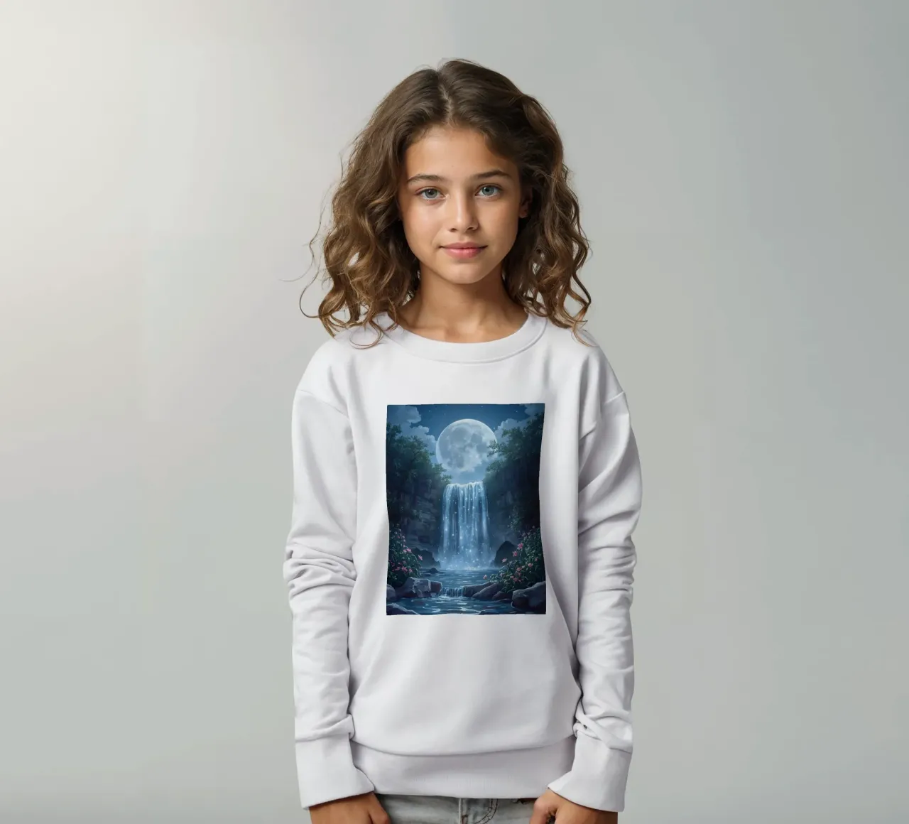 Cascata al chiaro di luna con fiori felpa bambino da DesignDoodle