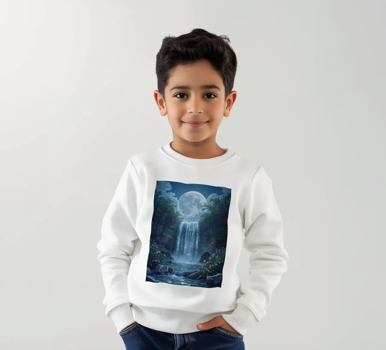 Cascata al chiaro di luna con fiori felpa bambino da DesignDoodle