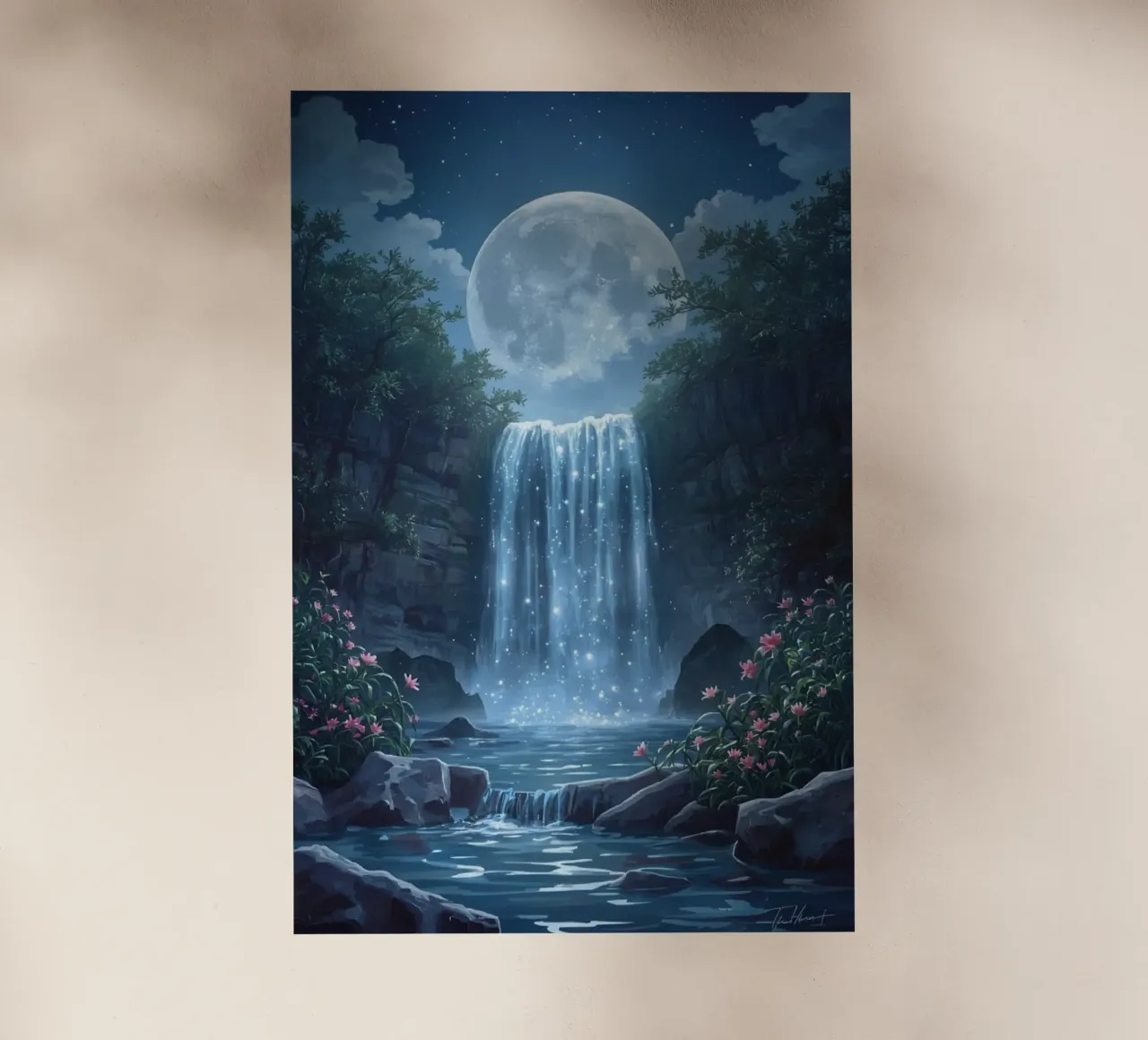 Cascata al chiaro di luna con fiori pellicola backlit da DesignDoodle