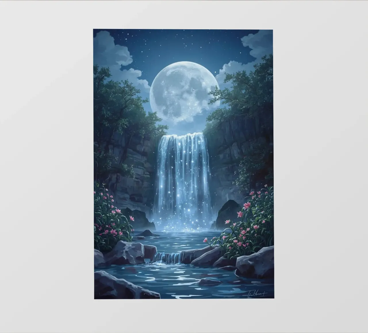 Cascata al chiaro di luna con fiori pellicola backlit da DesignDoodle