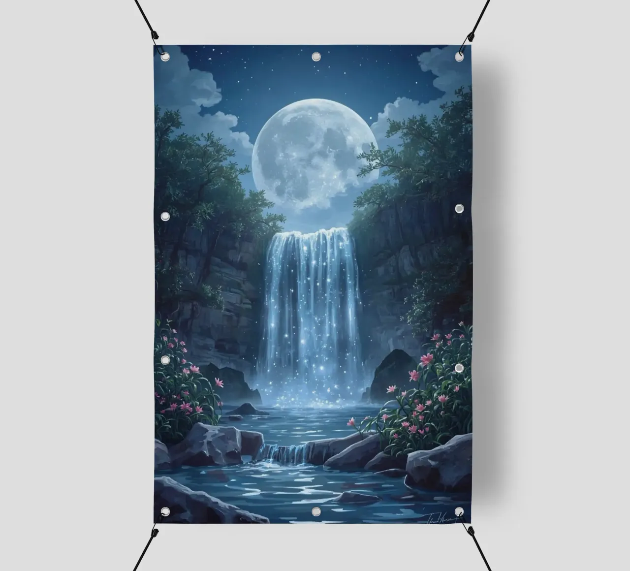 Cascata al chiaro di luna con fiori telo in pvc da DesignDoodle