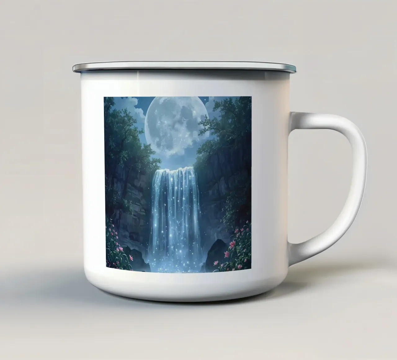 Cascata al chiaro di luna con fiori tazza in smalto da DesignDoodle