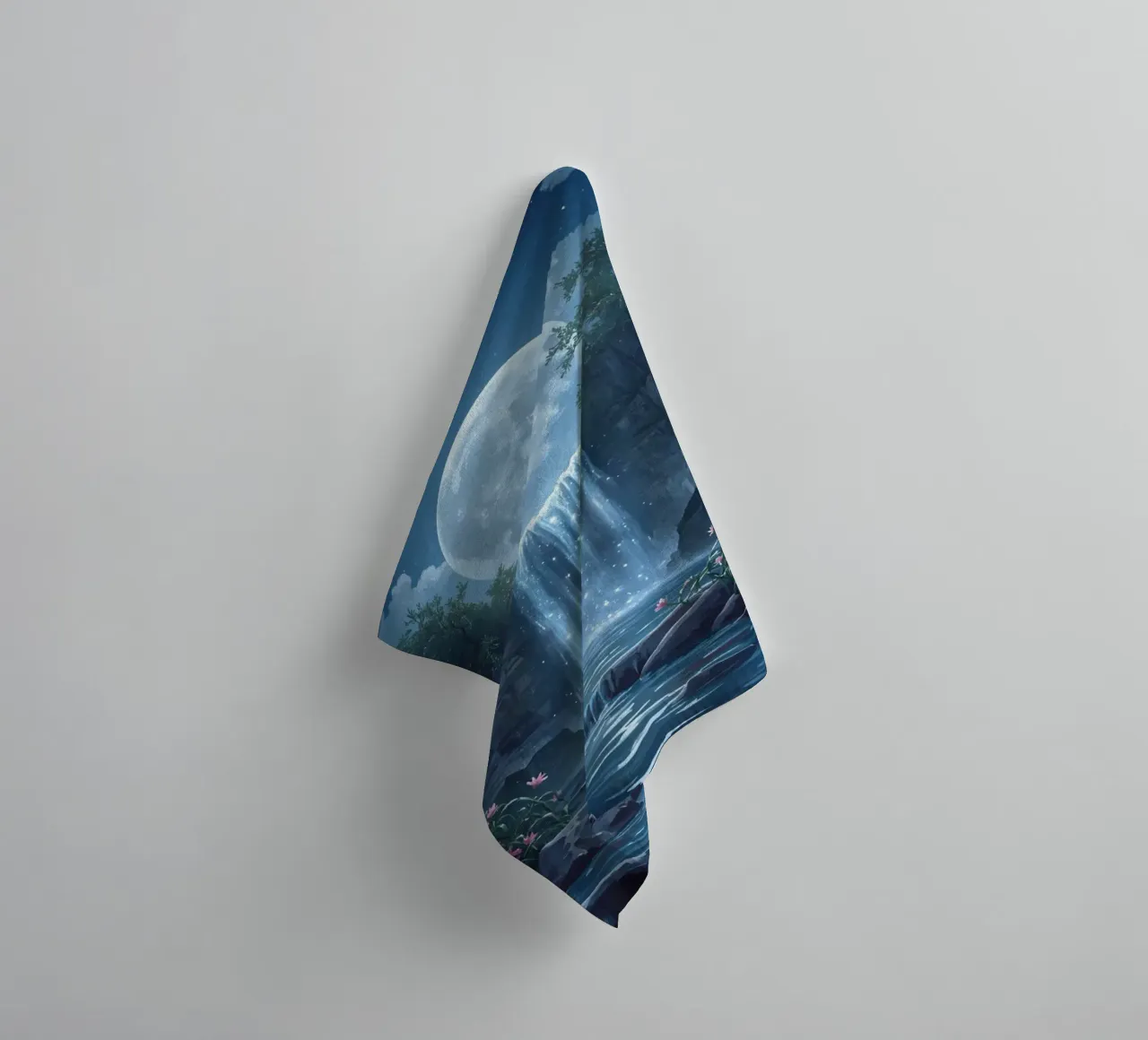 Cascata al chiaro di luna con fiori asciugamano da bagno da DesignDoodle