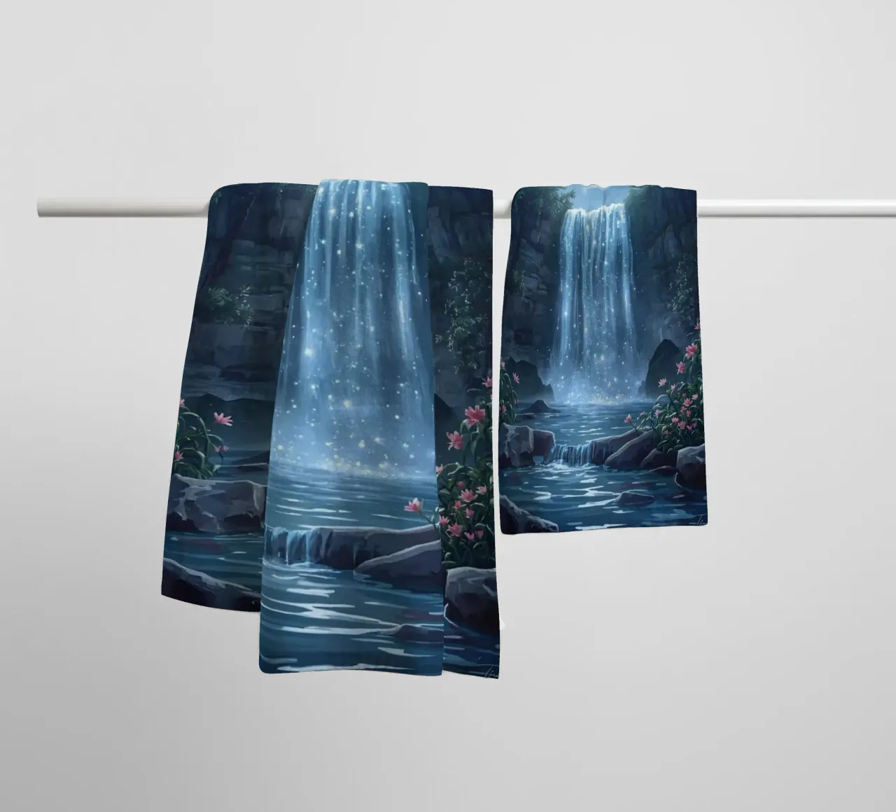 Cascata al chiaro di luna con fiori asciugamano da bagno da DesignDoodle
