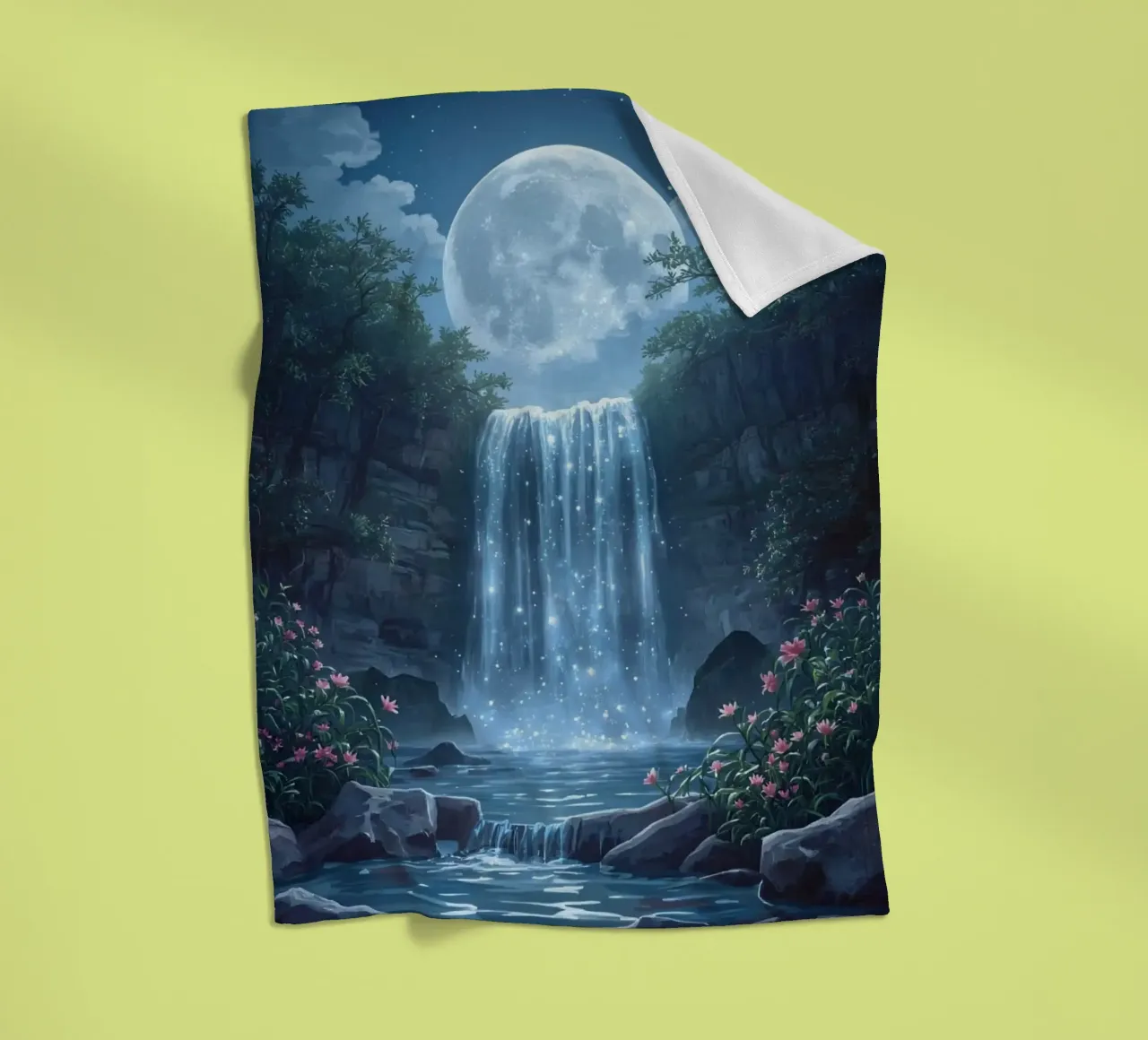 Cascata al chiaro di luna con fiori coperta in pile da DesignDoodle