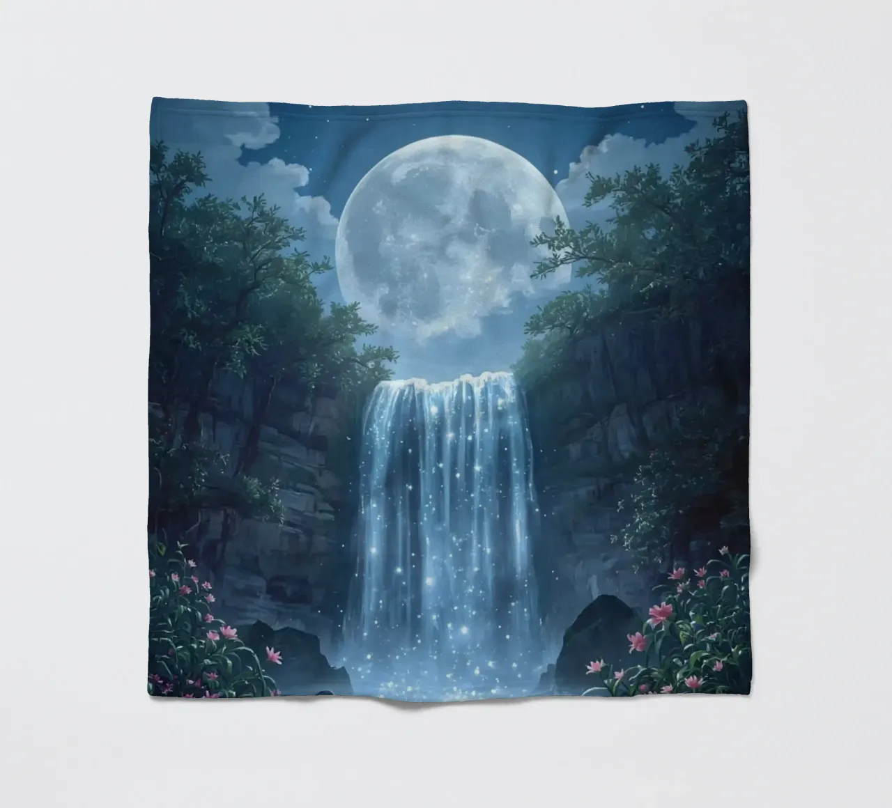 Cascata al chiaro di luna con fiori coperta in pile da DesignDoodle