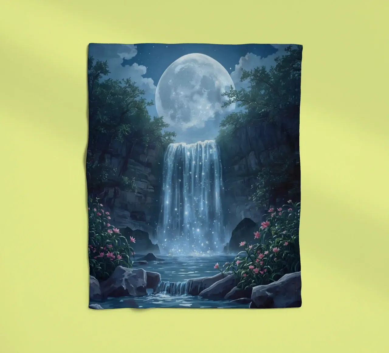 Cascata al chiaro di luna con fiori coperta in pile da DesignDoodle