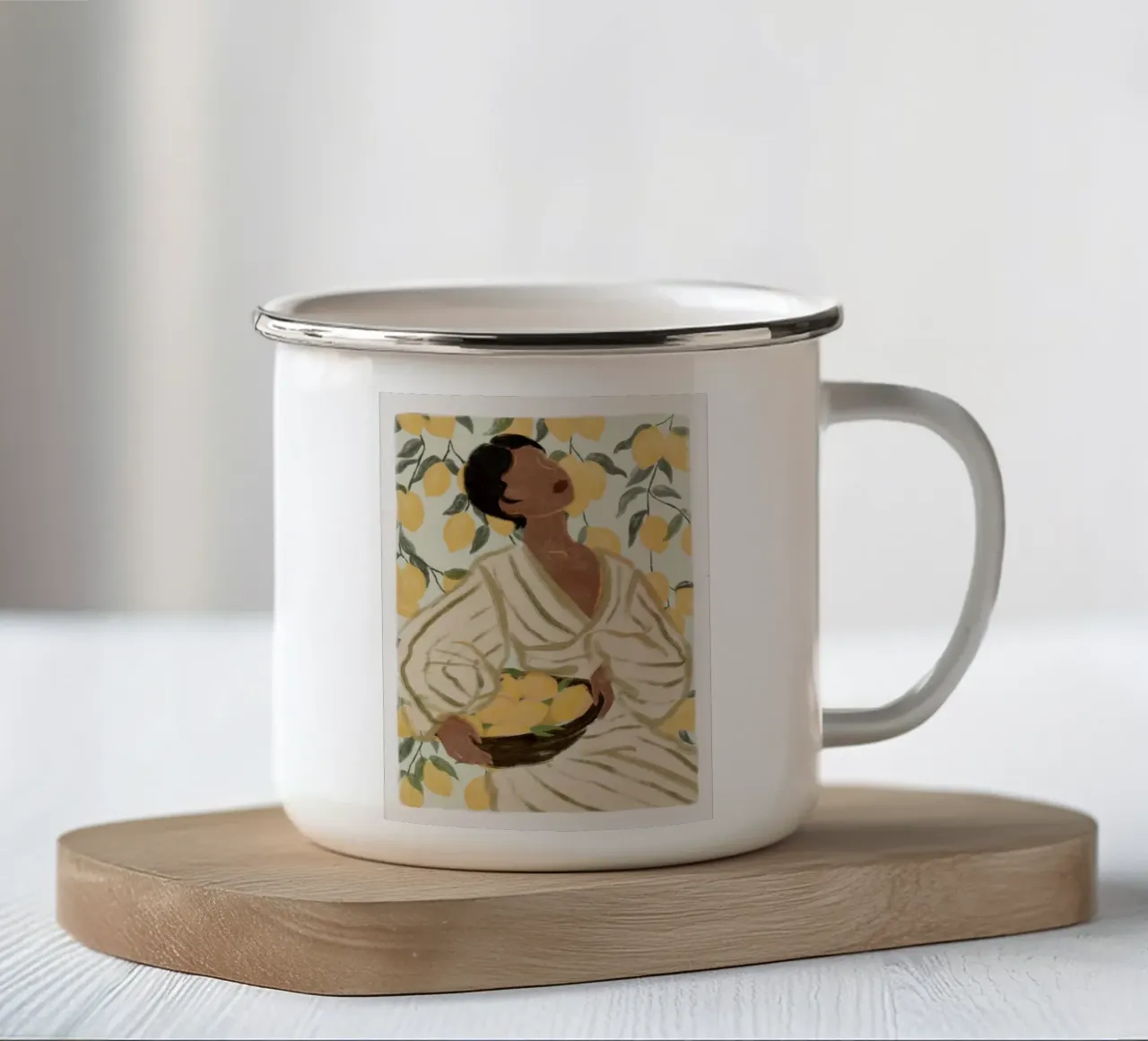 Stampa Donna in giardino di agrumi tazza in smalto da Leahprint
