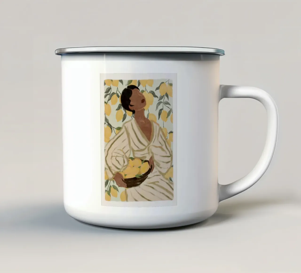 Stampa Donna in giardino di agrumi tazza in smalto da Leahprint