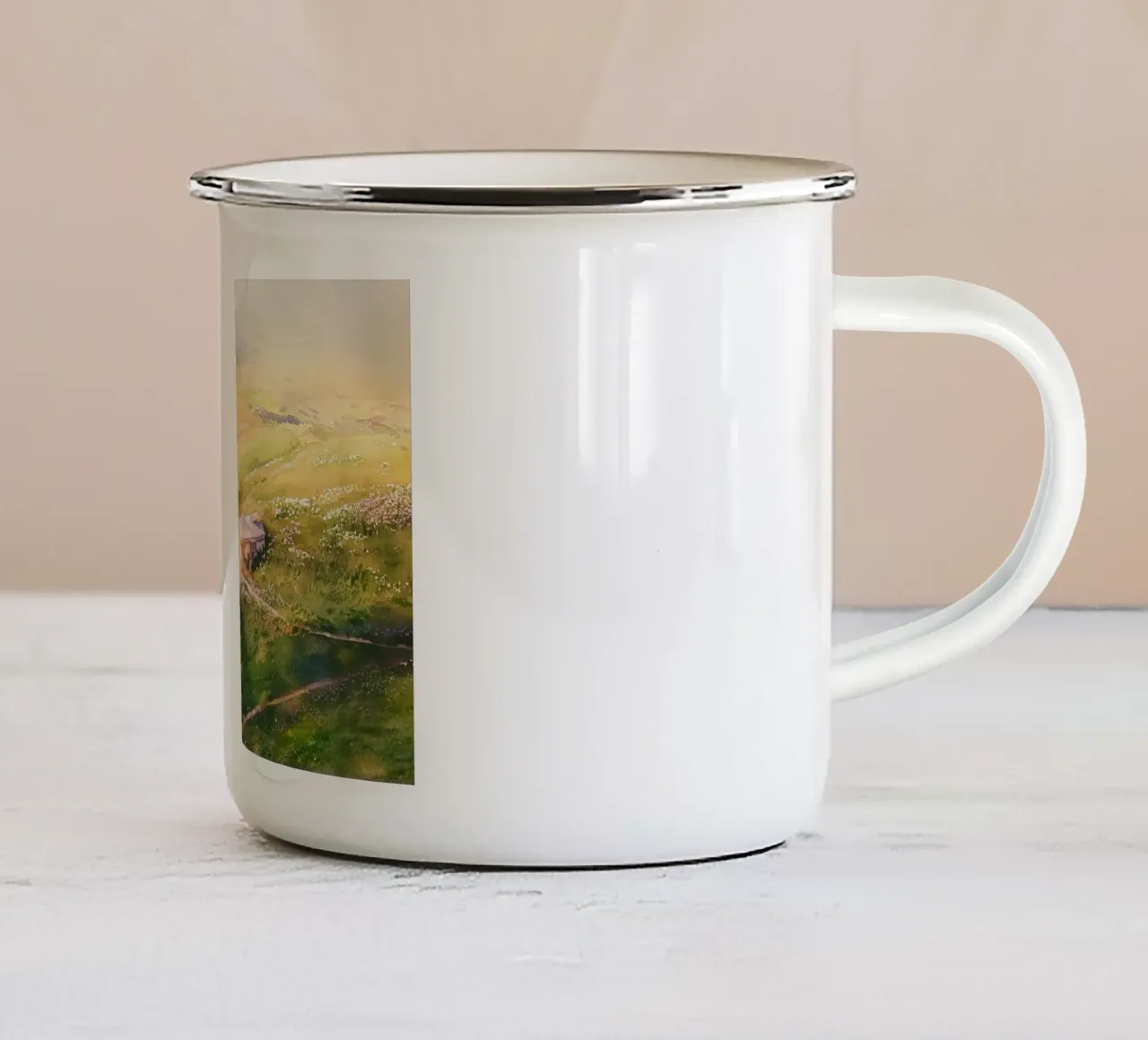 Sunlit Mountain Cabin: Watercolor tazza in smalto da FujiBrush