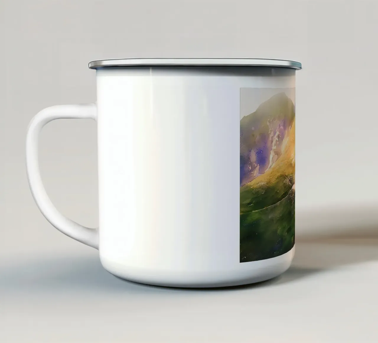 Sunlit Mountain Cabin: Watercolor tazza in smalto da FujiBrush