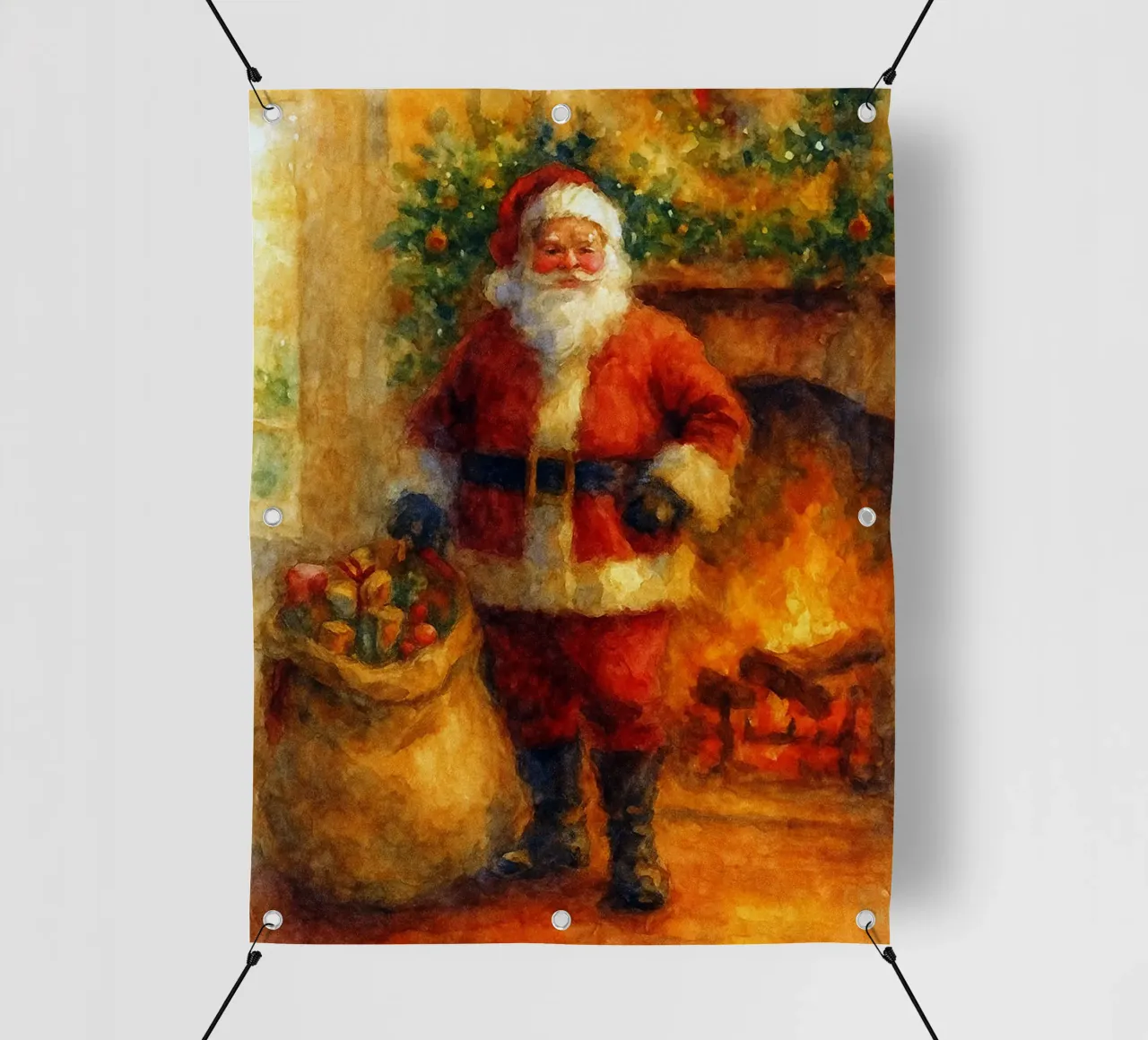 Babbo Natale e un regalo dipinto a Natale telo in pvc da aztera