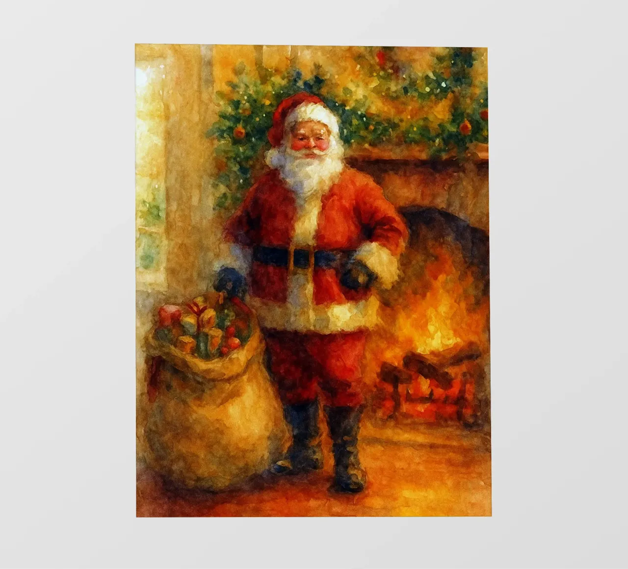 Babbo Natale e un regalo dipinto a Natale telo in pvc da aztera