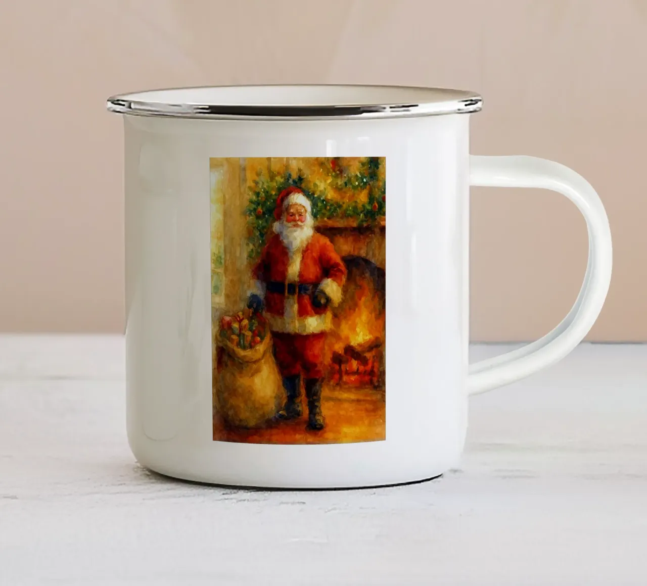 Babbo Natale e un regalo dipinto a Natale tazza in smalto da aztera