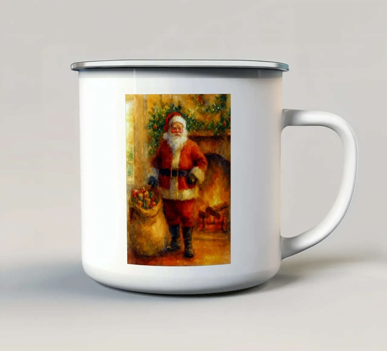 Babbo Natale e un regalo dipinto a Natale tazza in smalto da aztera