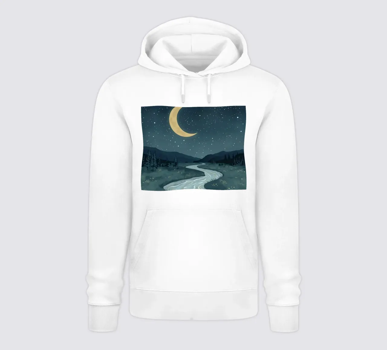 Paesaggio notturno tranquillo con luna e stelle del fiume felpa con cappuccio da DesignDoodle