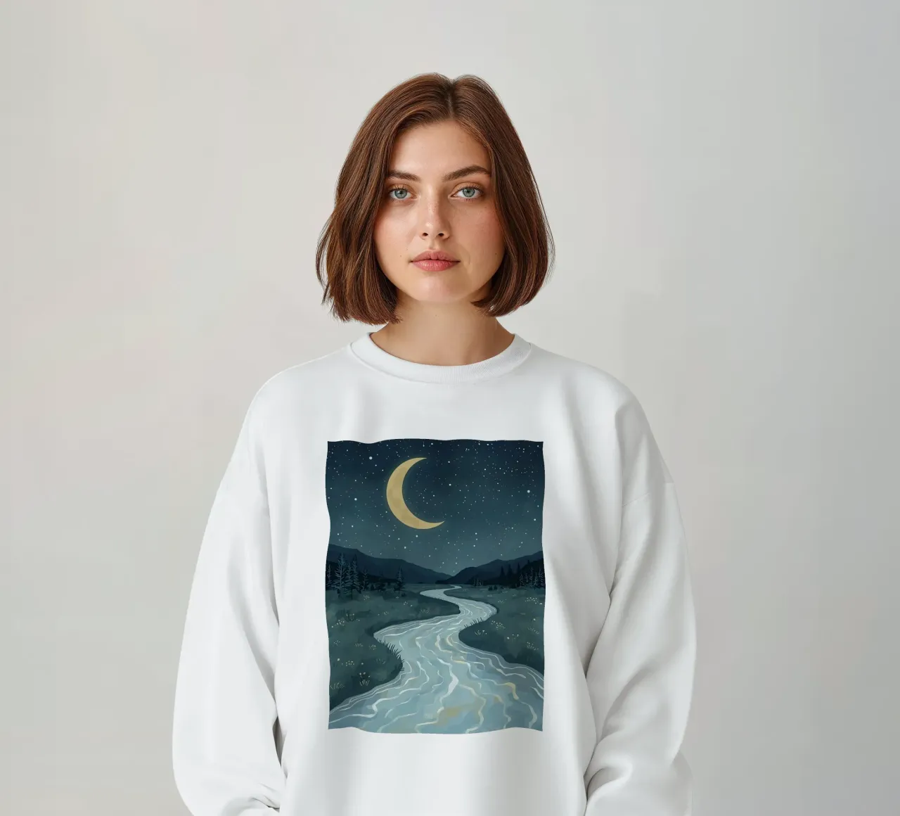 Paesaggio notturno tranquillo con luna e stelle del fiume felpa da DesignDoodle