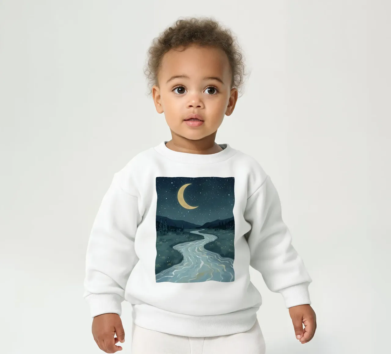 Paesaggio notturno tranquillo con luna e stelle del fiume felpa neonato da DesignDoodle