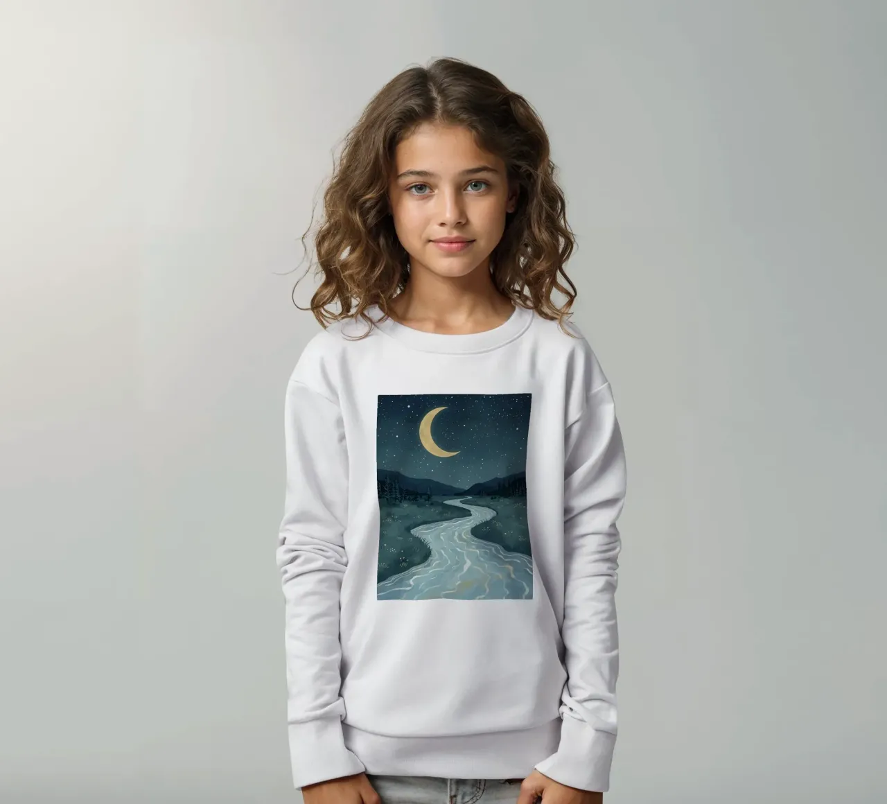 Paesaggio notturno tranquillo con luna e stelle del fiume felpa bambino da DesignDoodle