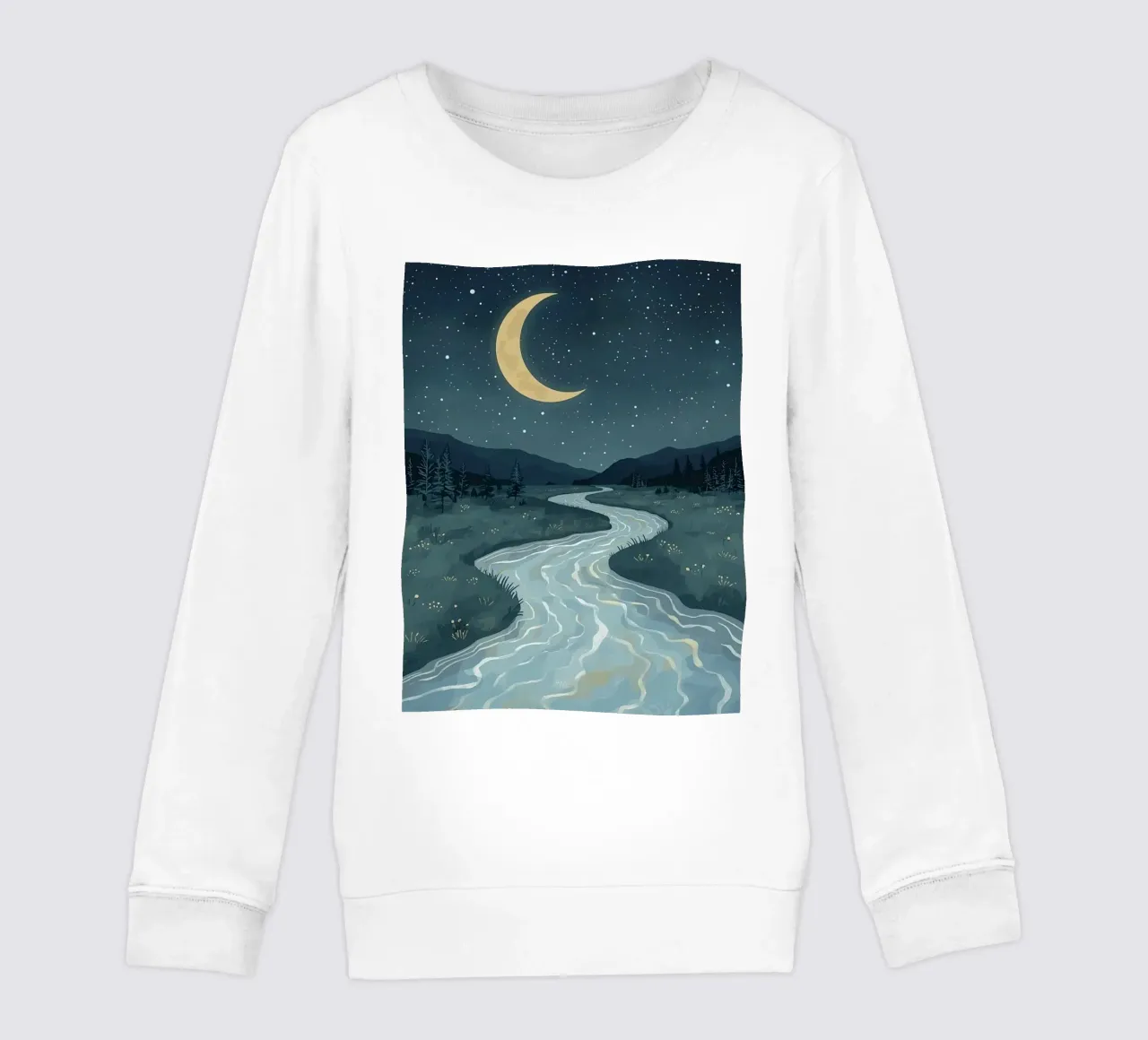 Paesaggio notturno tranquillo con luna e stelle del fiume felpa bambino da DesignDoodle
