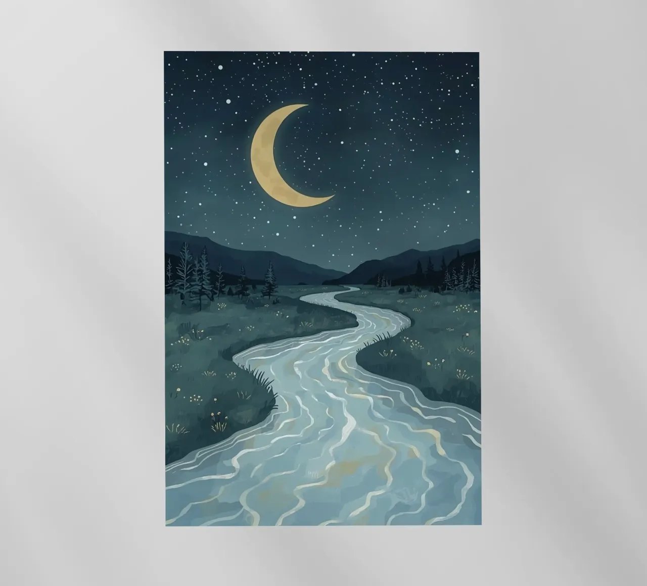 Paesaggio notturno tranquillo con luna e stelle del fiume pellicola backlit da DesignDoodle