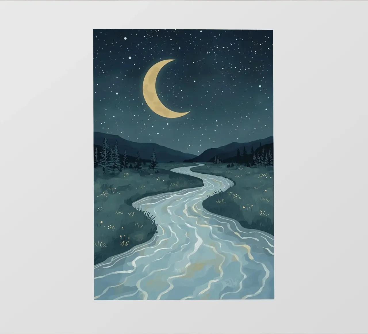 Paesaggio notturno tranquillo con luna e stelle del fiume pellicola backlit da DesignDoodle