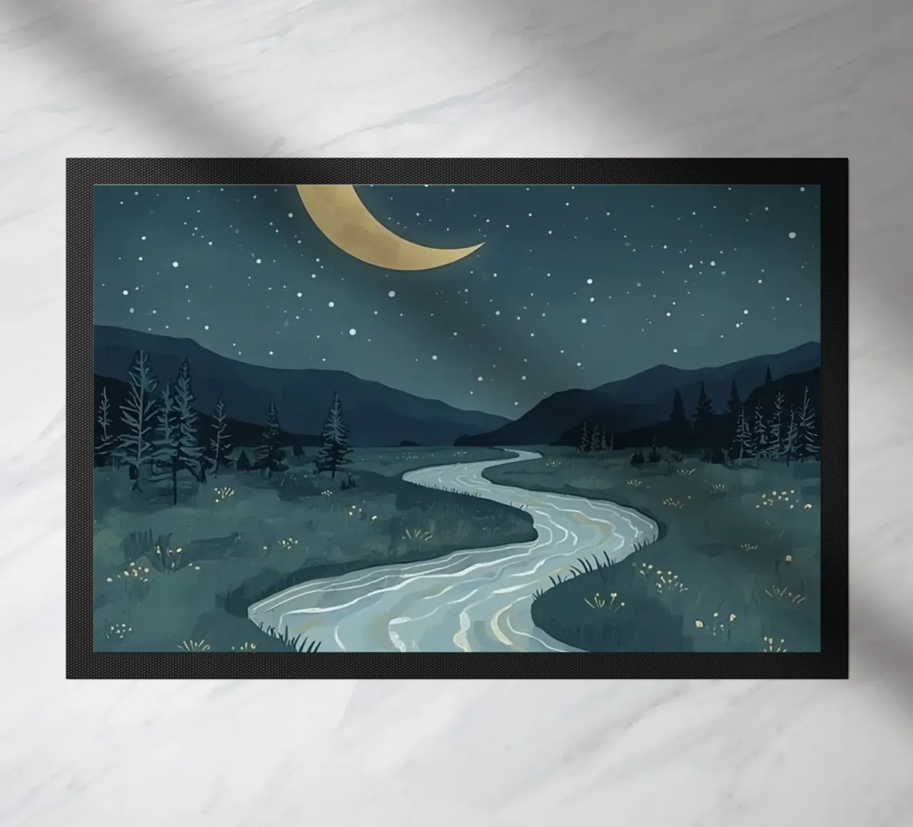 Paesaggio notturno tranquillo con luna e stelle del fiume zerbino da DesignDoodle