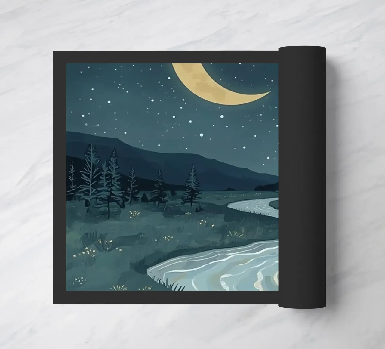Paesaggio notturno tranquillo con luna e stelle del fiume zerbino da DesignDoodle