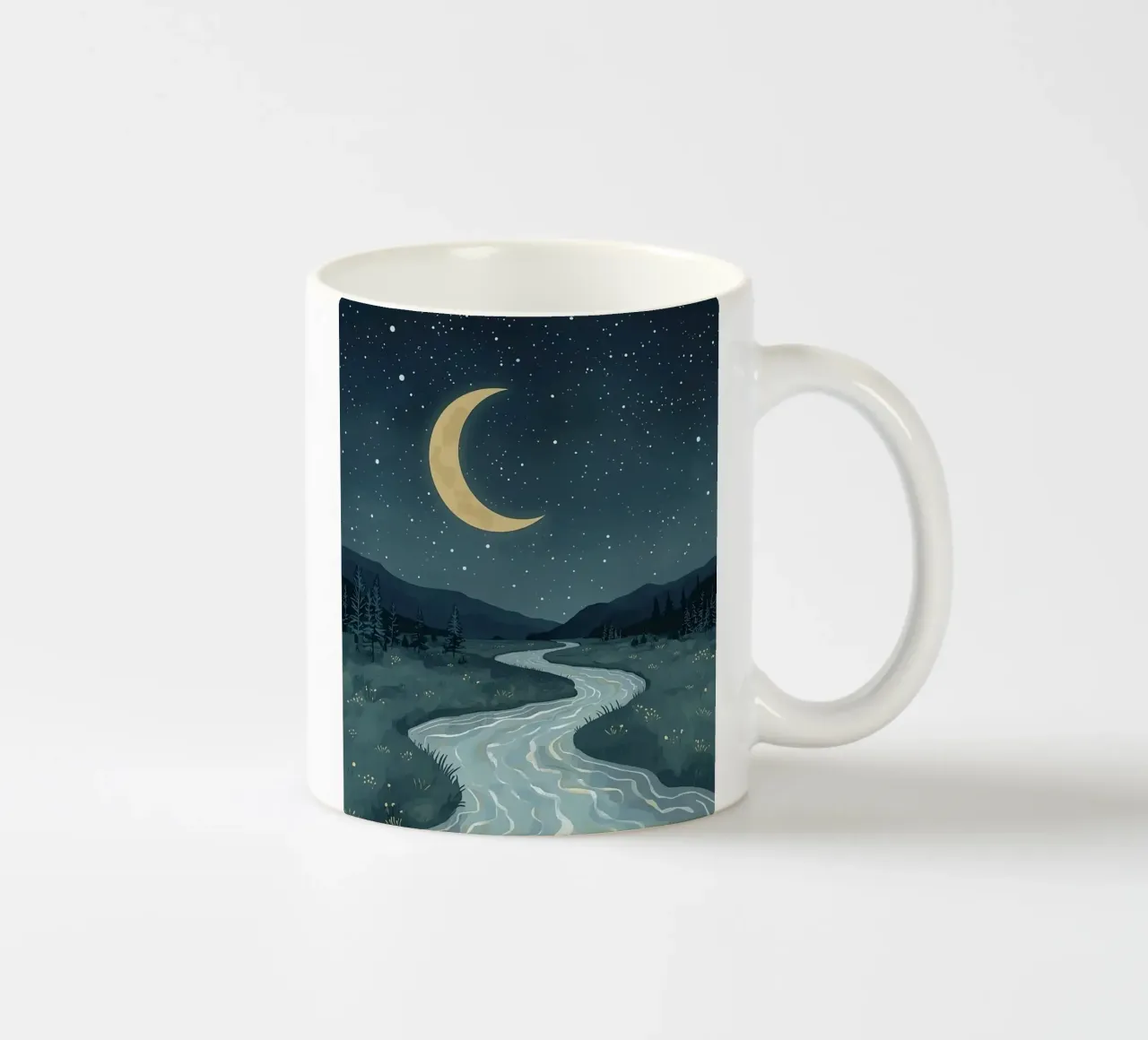 Paesaggio notturno tranquillo con luna e stelle del fiume tazza in ceramica da DesignDoodle