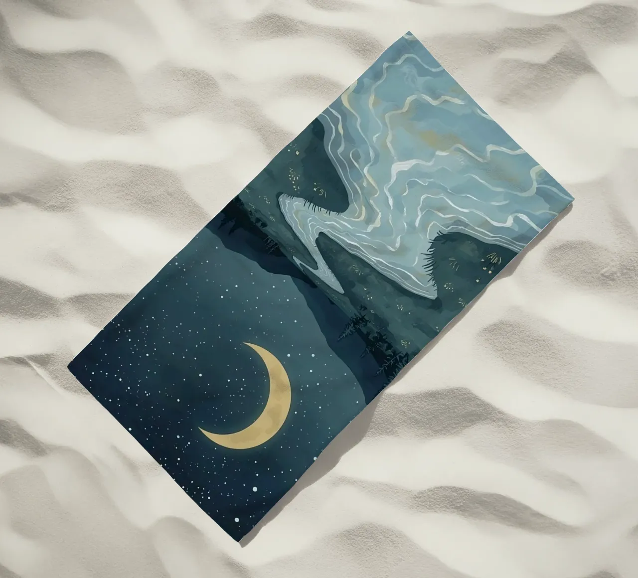 Paesaggio notturno tranquillo con luna e stelle del fiume telo mare da DesignDoodle