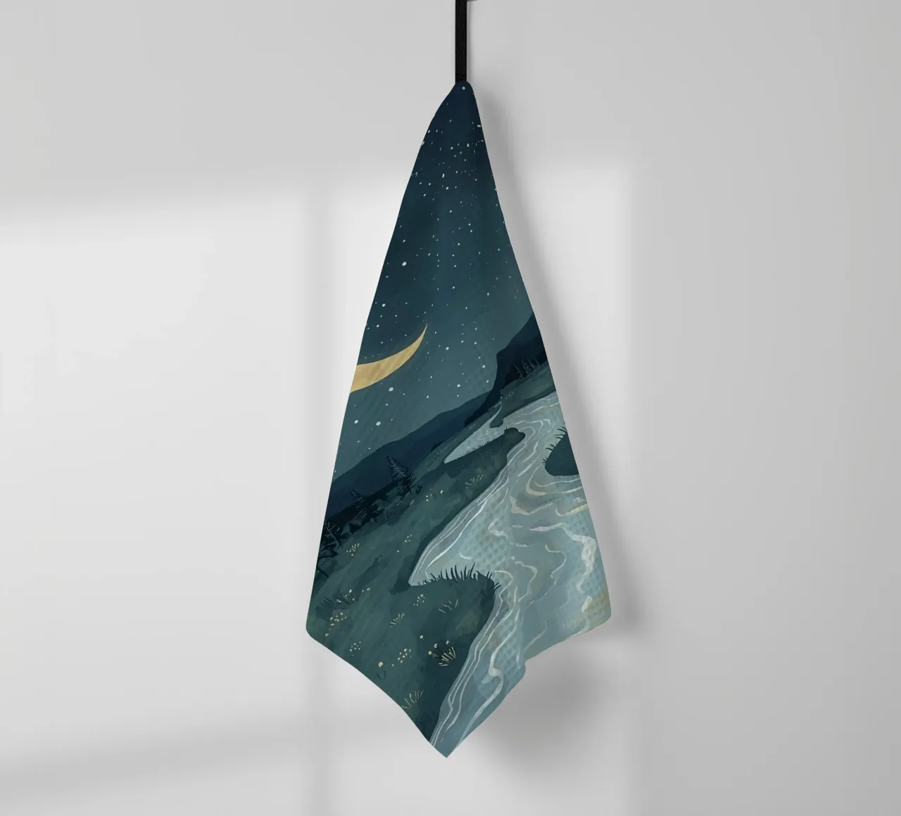 Paesaggio notturno tranquillo con luna e stelle del fiume canovaccio da cucina da DesignDoodle