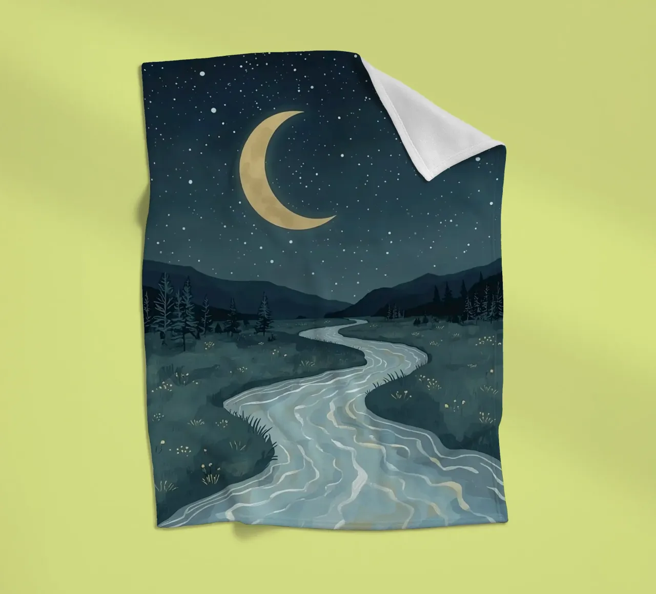 Paesaggio notturno tranquillo con luna e stelle del fiume coperta in pile da DesignDoodle