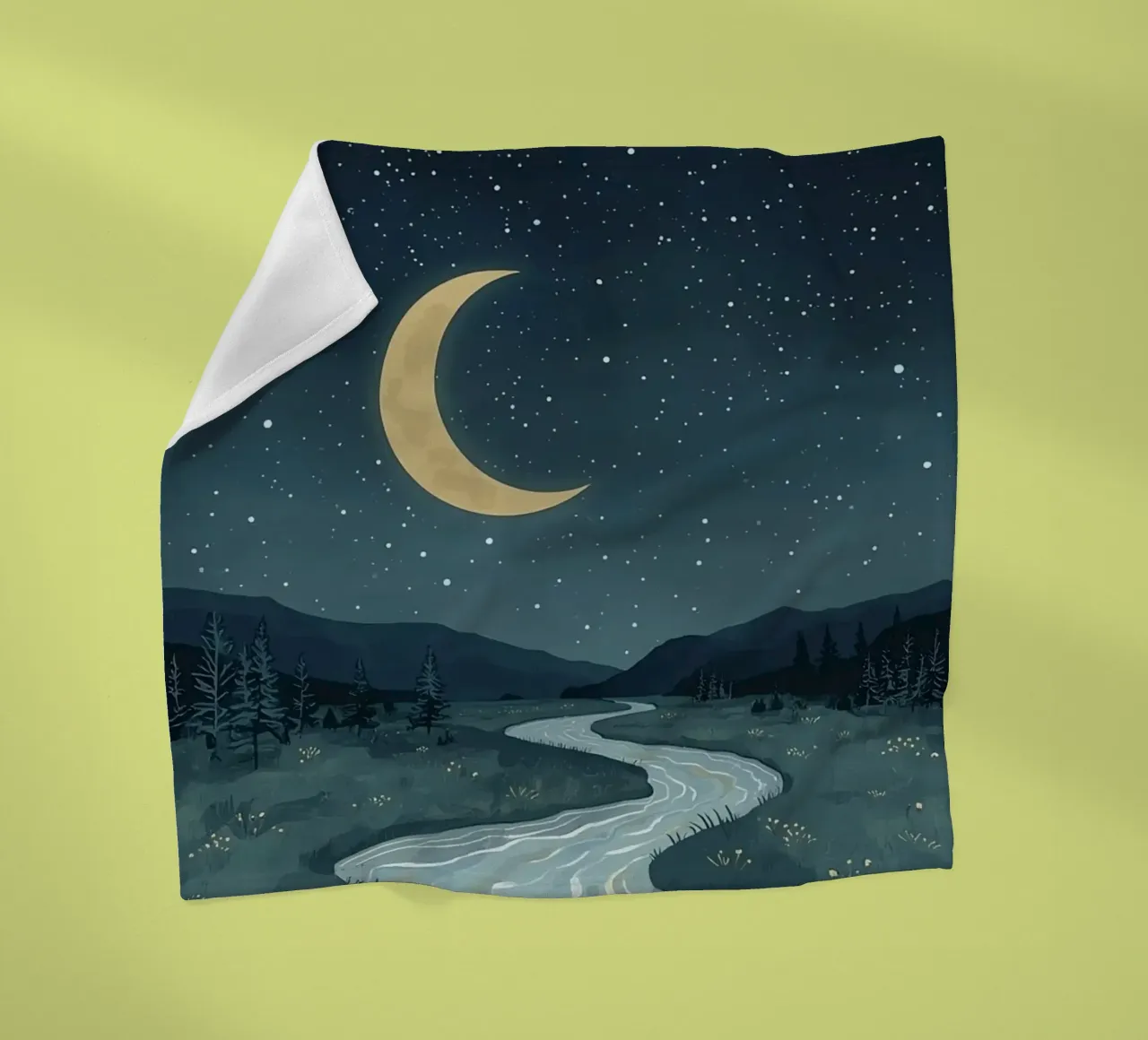Paesaggio notturno tranquillo con luna e stelle del fiume coperta in pile da DesignDoodle