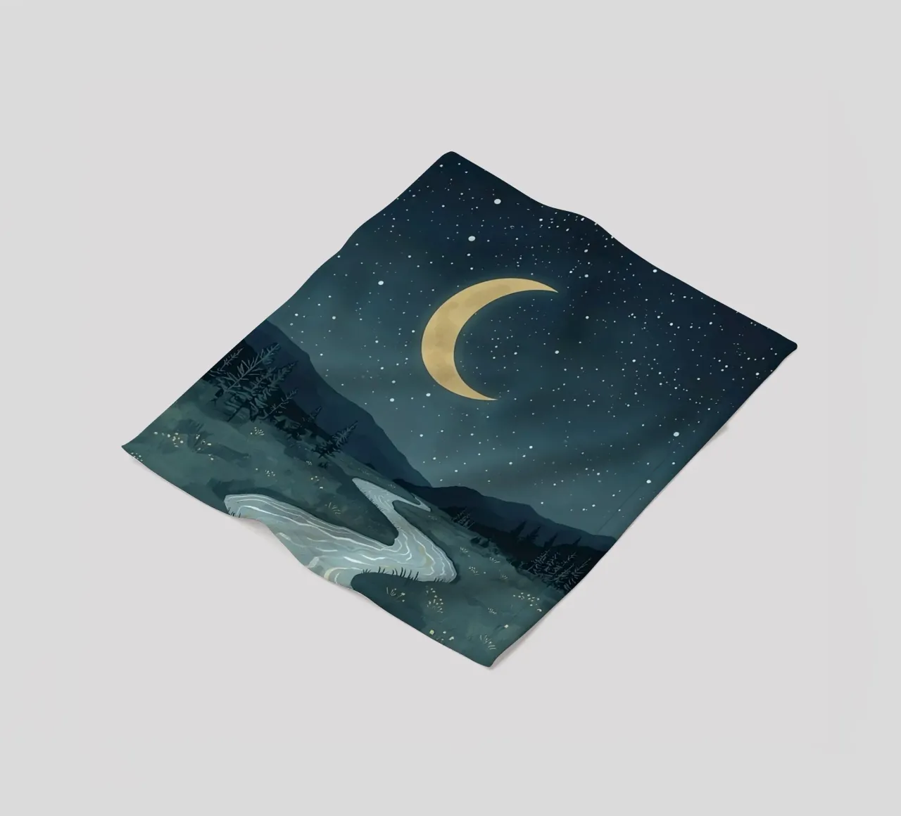 Paesaggio notturno tranquillo con luna e stelle del fiume coperta in pile da DesignDoodle