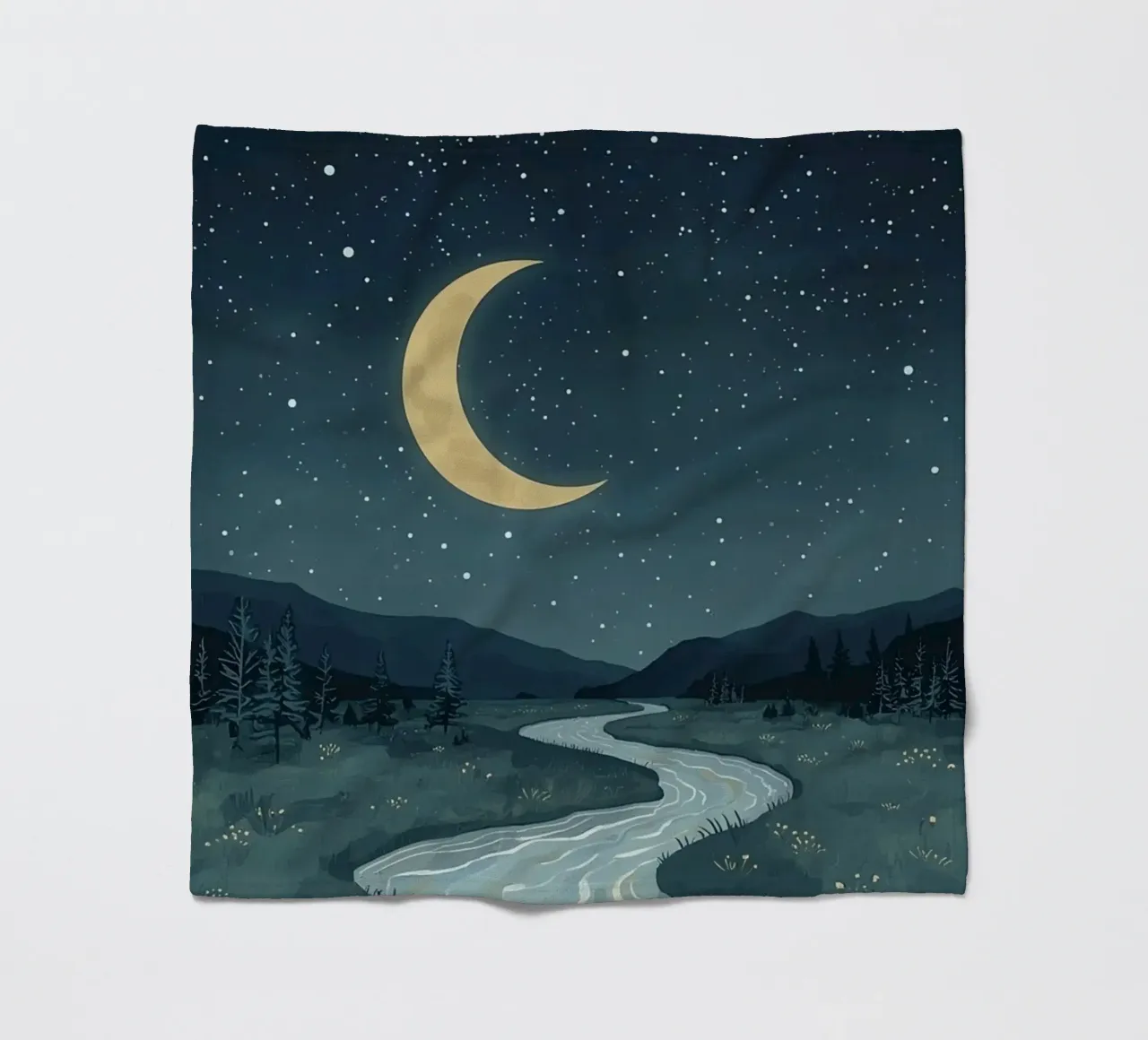 Paesaggio notturno tranquillo con luna e stelle del fiume coperta in pile da DesignDoodle