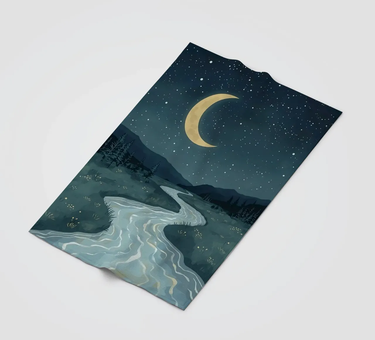 Paesaggio notturno tranquillo con luna e stelle del fiume coperta in pile da DesignDoodle
