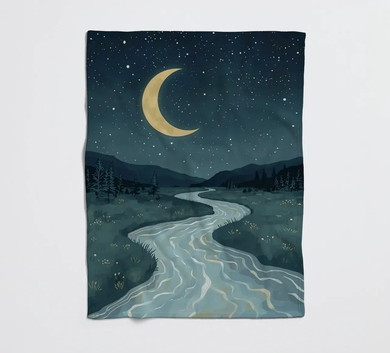 Paesaggio notturno tranquillo con luna e stelle del fiume coperta in pile da DesignDoodle