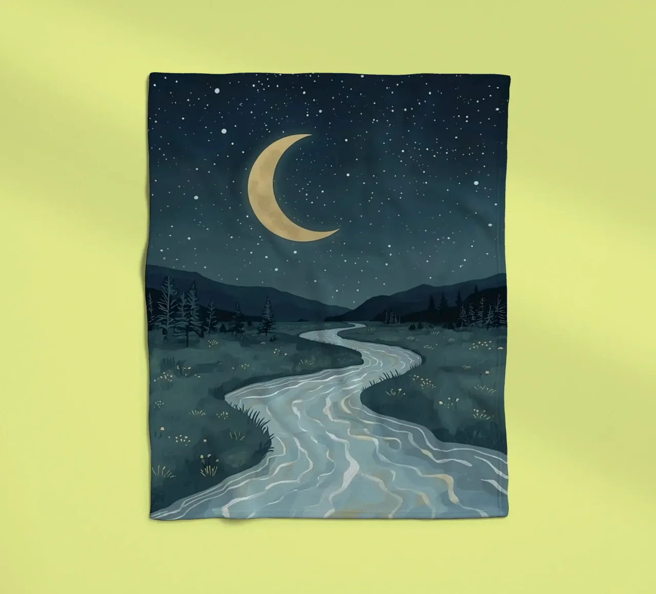 Paesaggio notturno tranquillo con luna e stelle del fiume coperta in pile da DesignDoodle