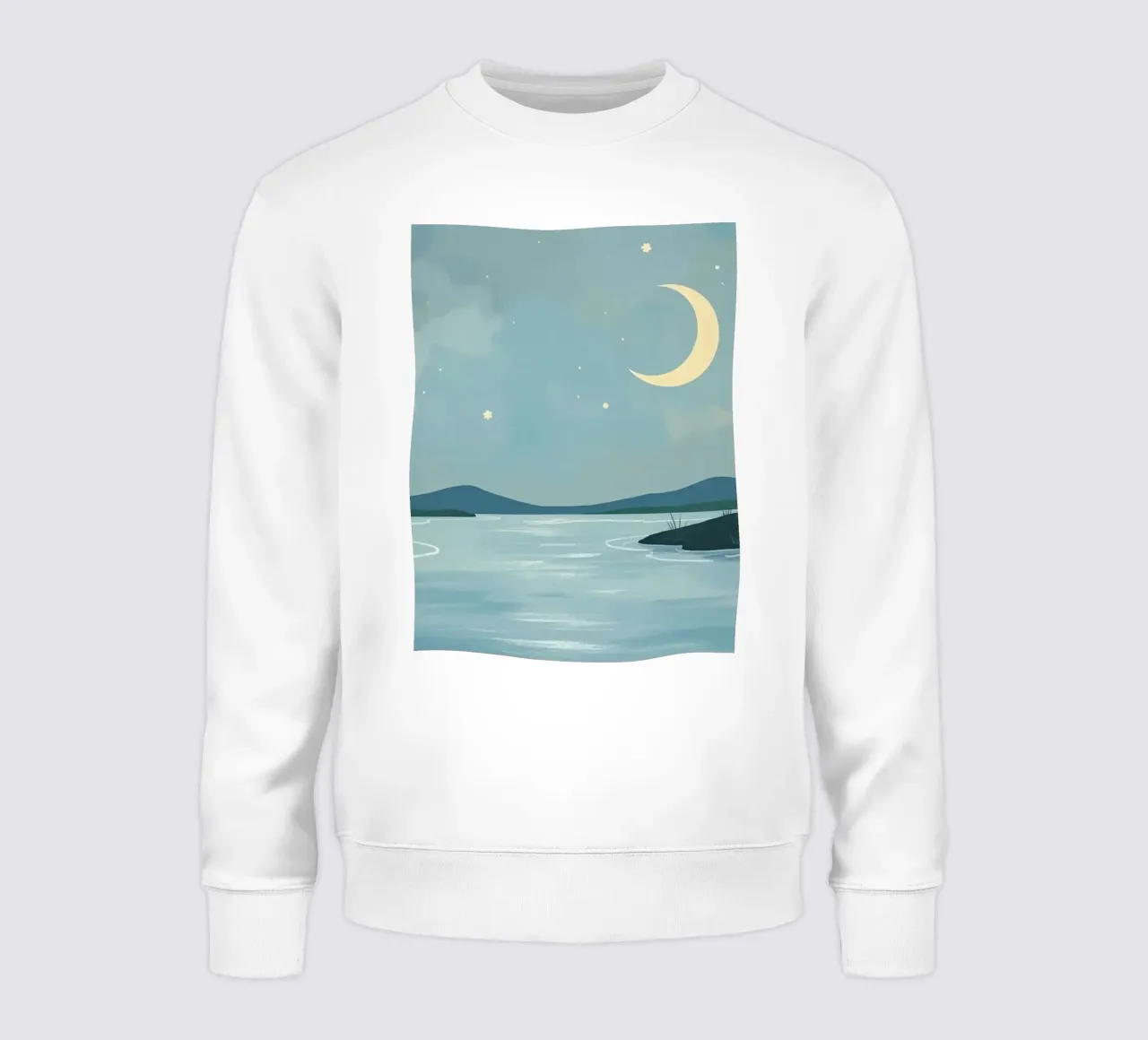 Scena notturna con luna, stelle, acqua e canne felpa da DesignDoodle