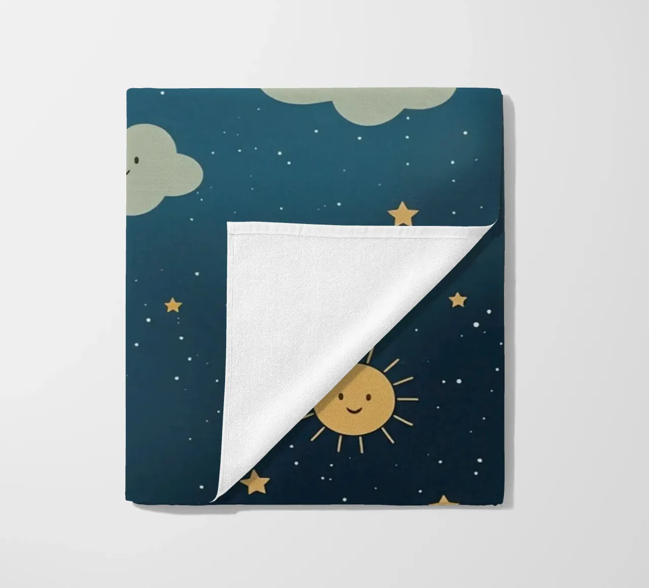 Cielo notturno con corpi celesti e nuvole telo mare da DesignDoodle